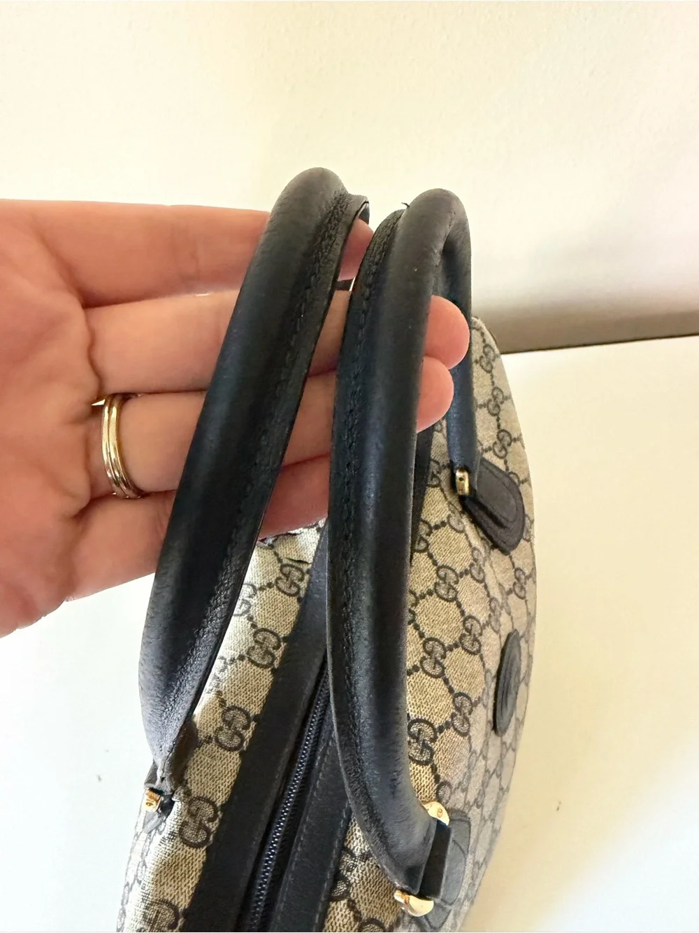 Vintage Navy Blue Gucci GG Supreme Mini Boston Bag - DAMAGED